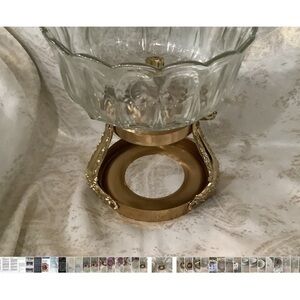Epergne 1970s Crystal Bowl W/Gold Stand